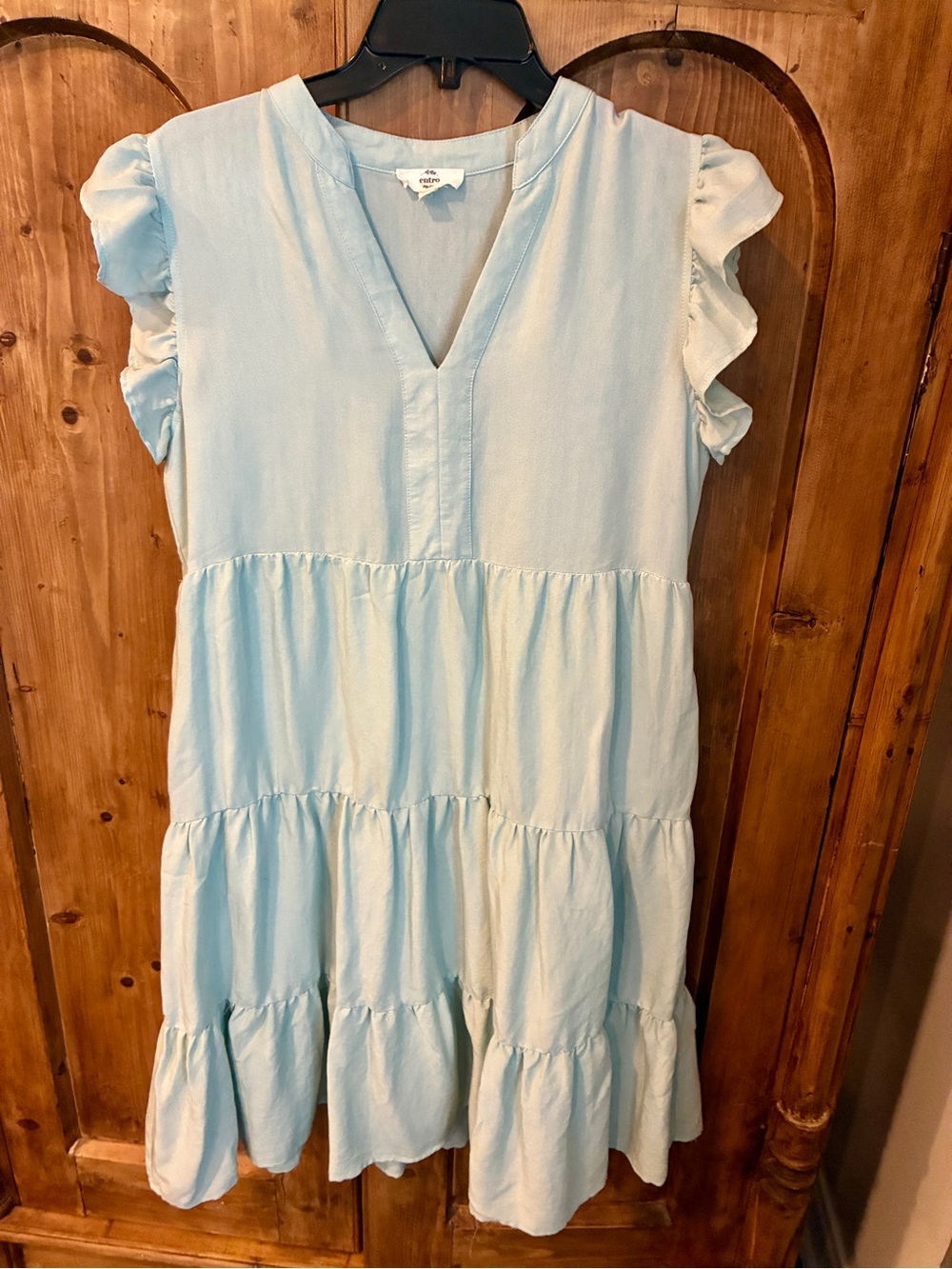 Light Blue Ruffle Sleeve Tiered Dress